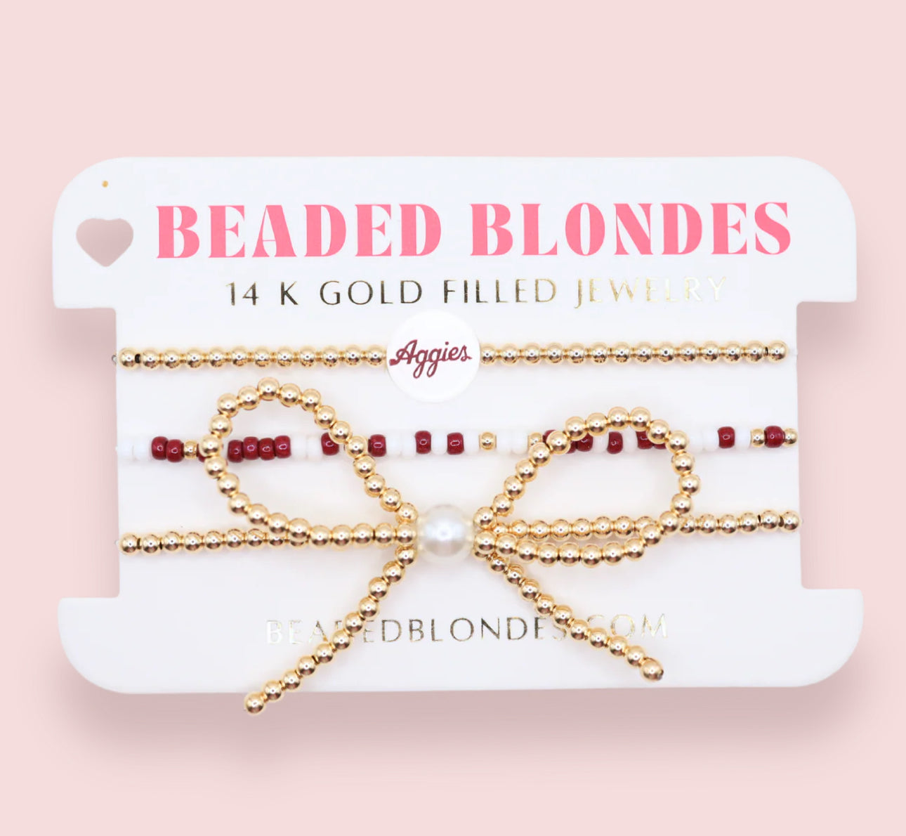 Beaded Blondes "TAMU/Aggies" Logo Bow Bracelet Stack of 3-Standard 6.75"