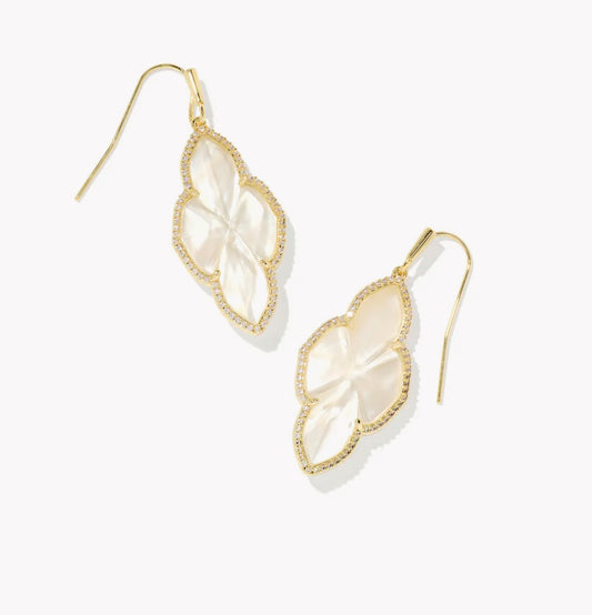 Kendra Scott Abbie Pave Frame Drop Earrings - Gold Ivory Mother of Pearl