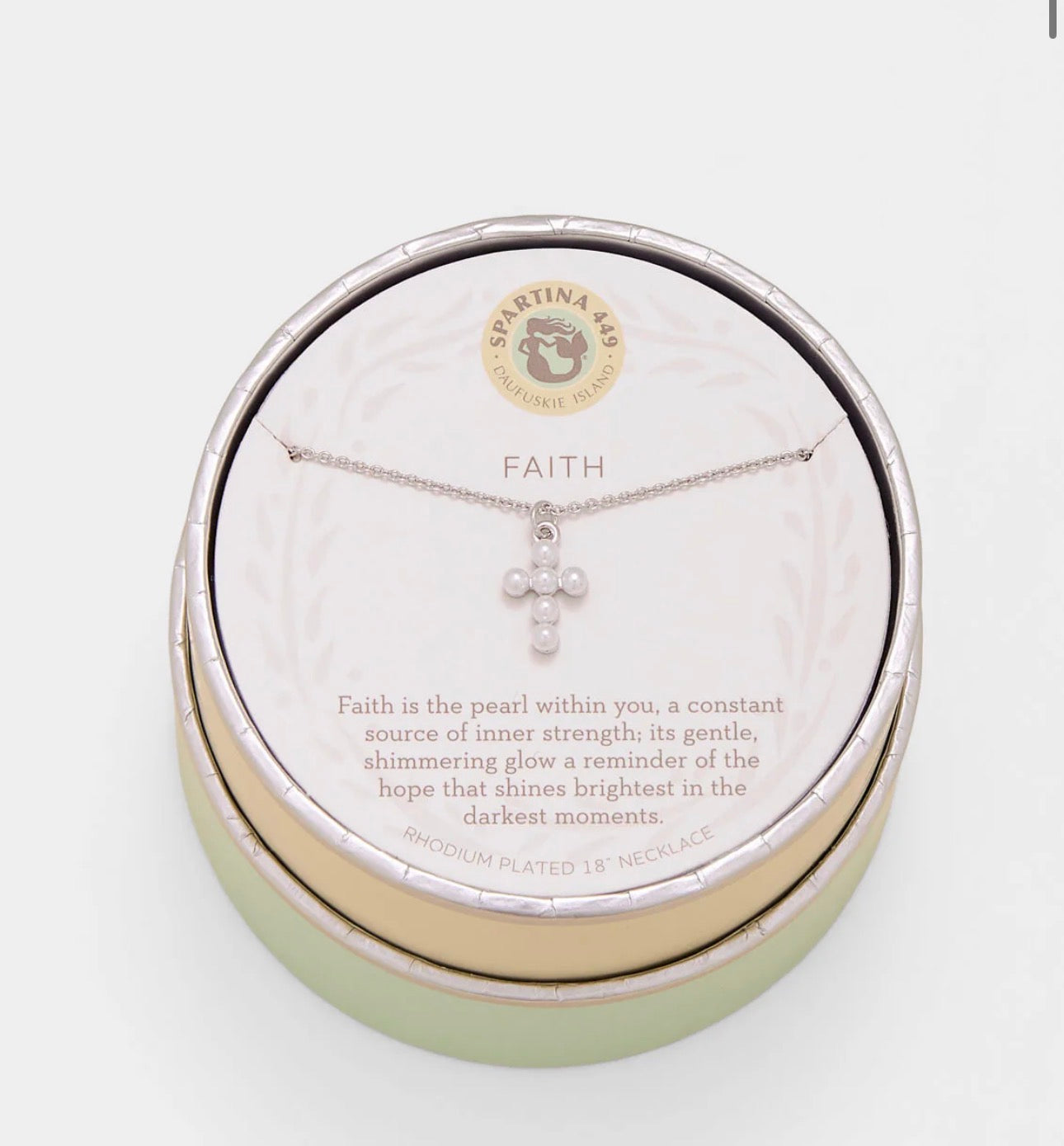 Spartina 449 Sea La Vie 18” Necklace-Faith/Pearl Cross- Silver