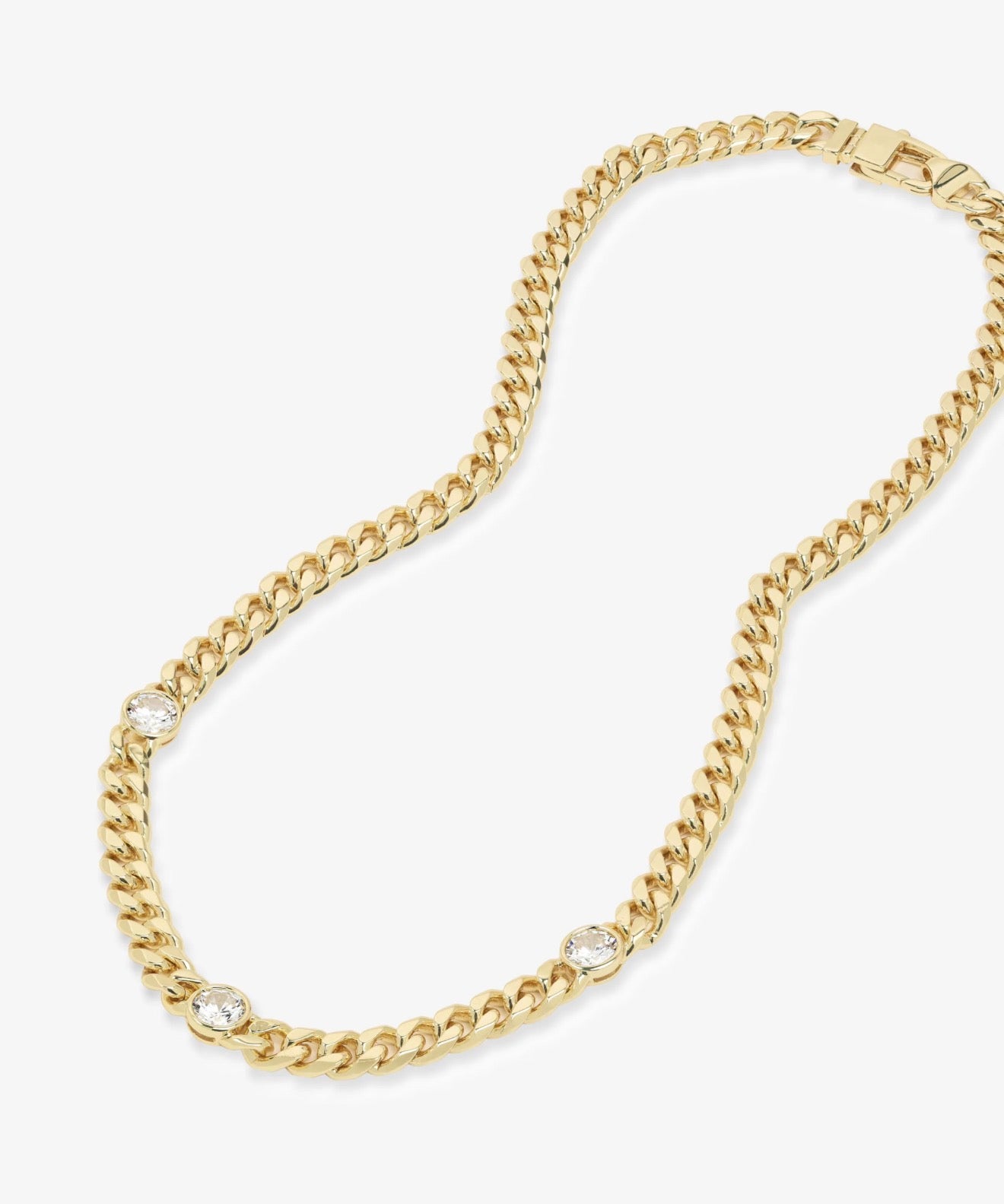 Melinda Maria “Julian Triple Diamond” Cuban Chain Necklace Gold/White