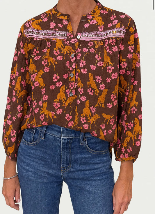 Ivy Jane "Horsing Around" Top-Chocolate