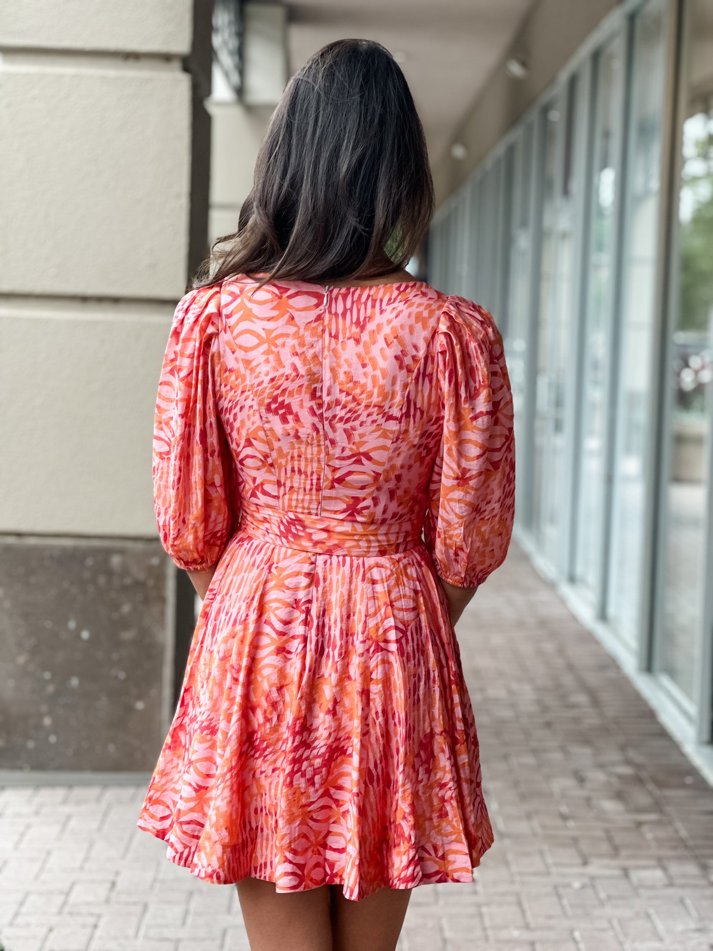 Lucy Paris "Alexis" Belted Dress- Pink/Orange