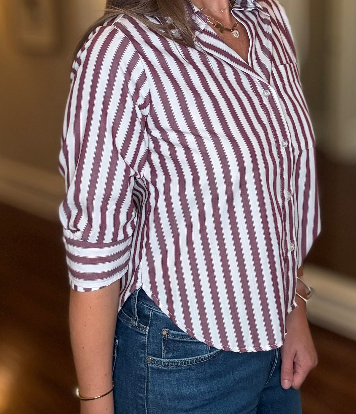 Velvet Heart “Valencia” L/S Blouse- Prune Stripe
