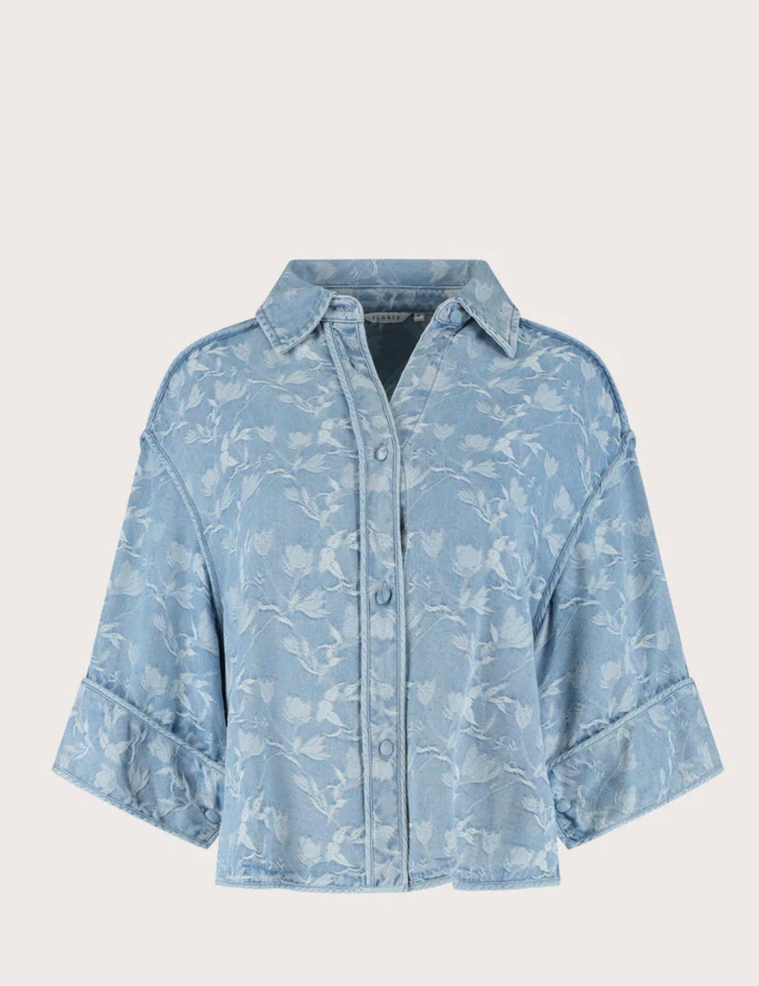 Florez "Irini" Printed Chambray Blouse-Light Blue