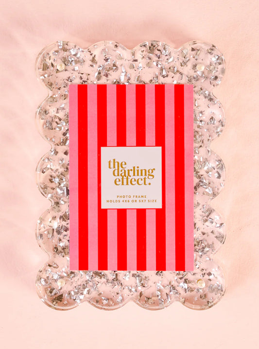 The Darling Effect Rectangle Scalloped Acrylic Frame-Confetti Silver