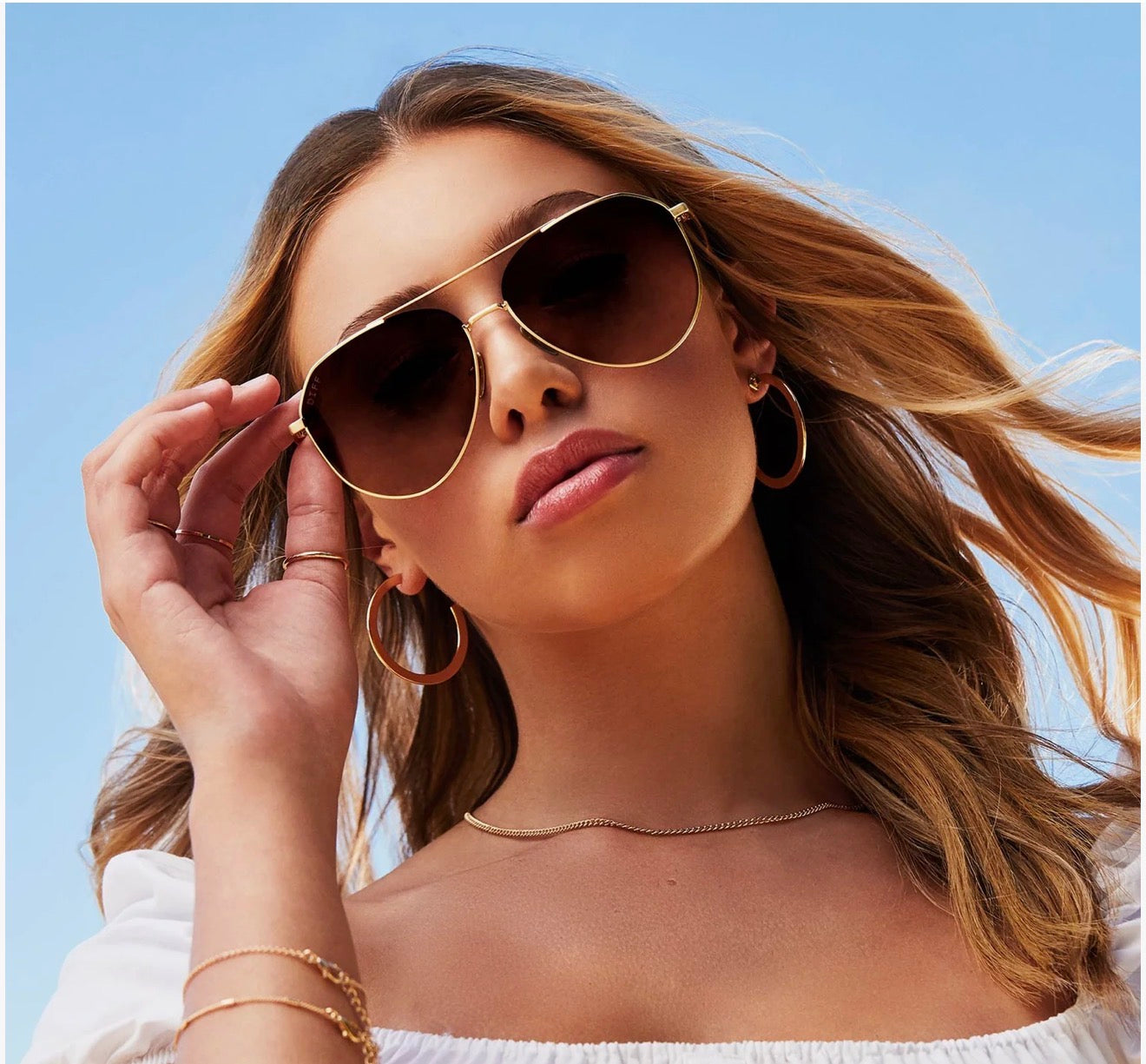 Diff Eyewear “Dash” Brushed Gold Coffee Gradient Sunglasses