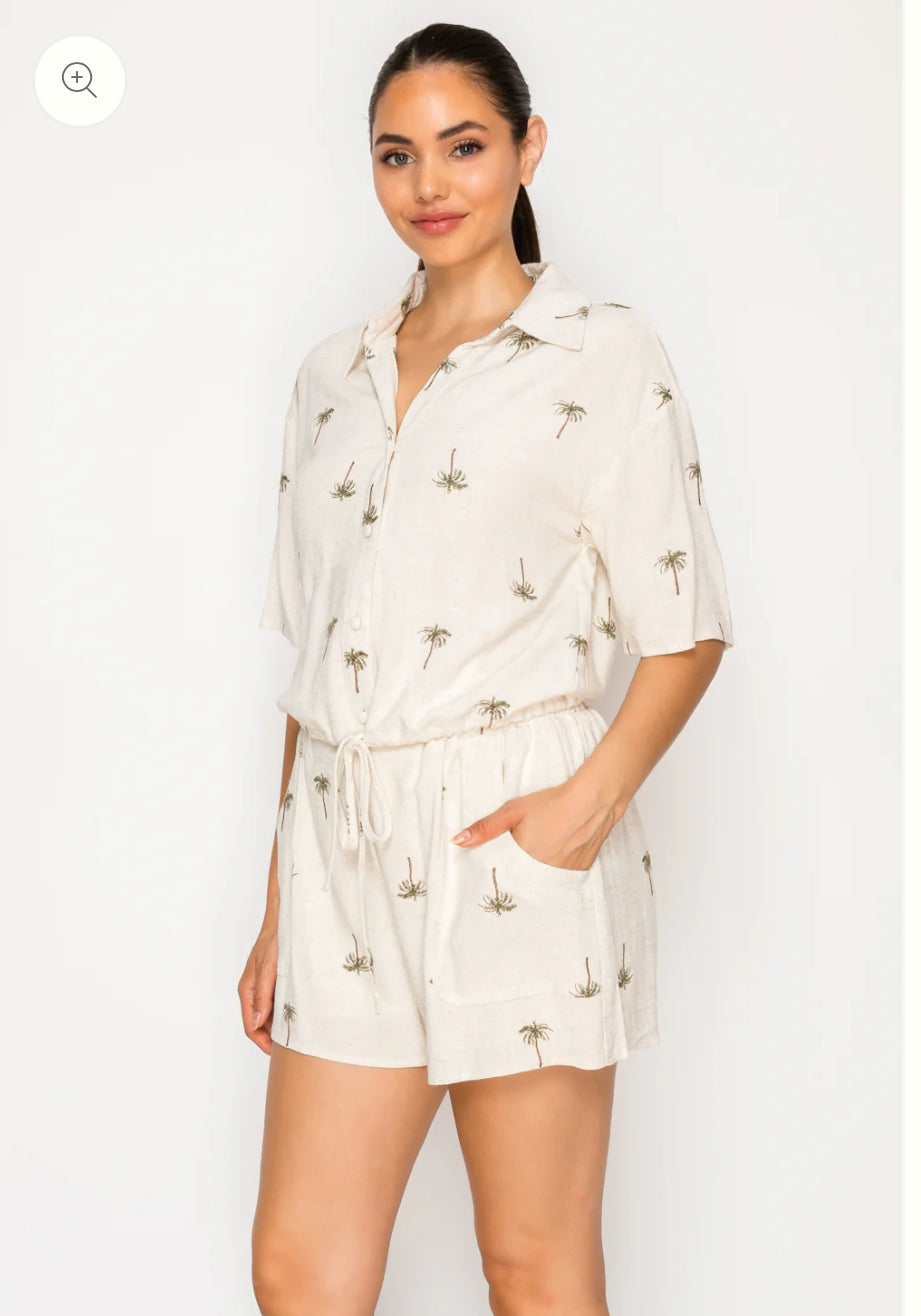 Meet Me in Santorini "Drifting Palms" Short-Beige