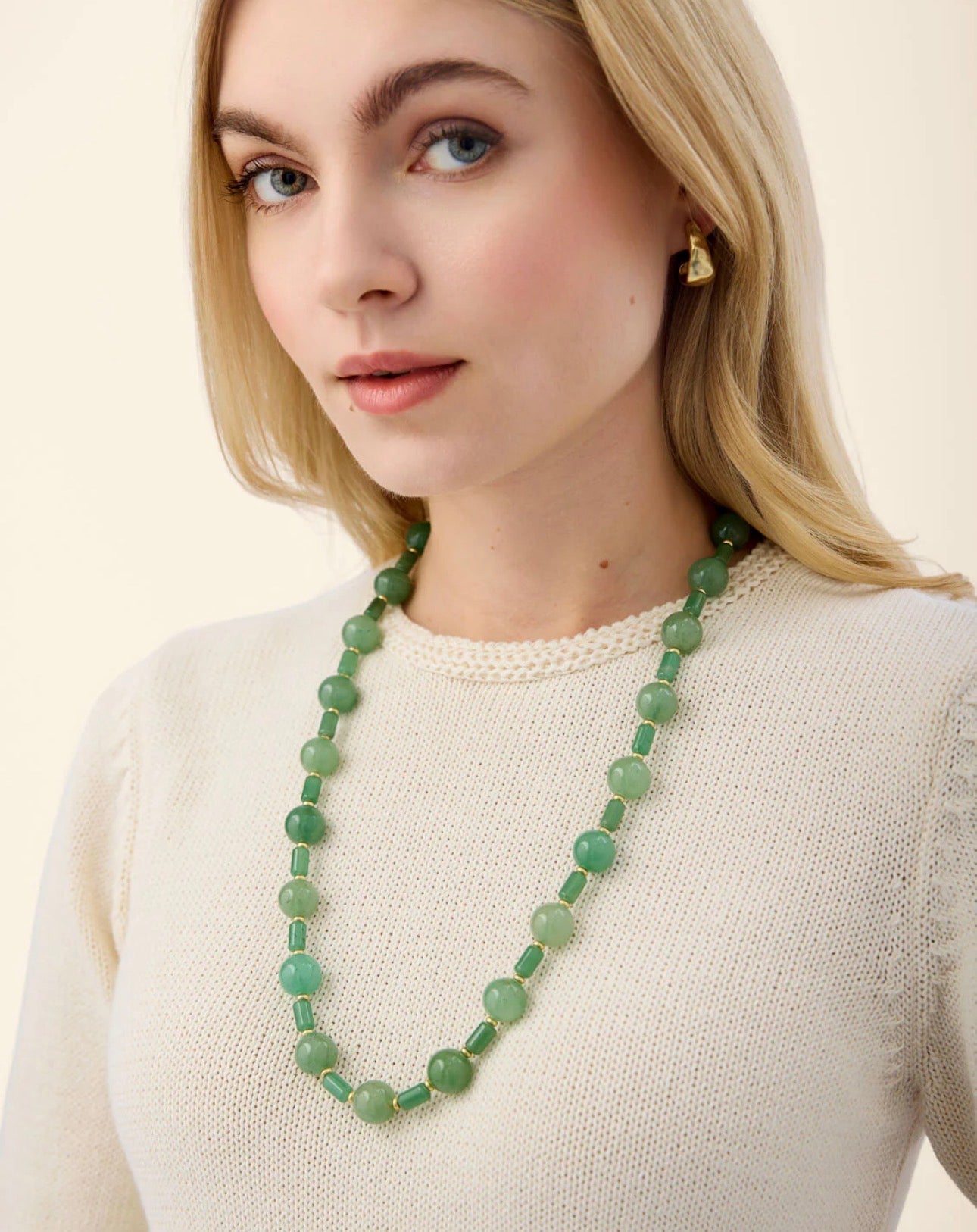 Spartina 449 Castillo Beaded Necklace 24"-Green Aventurine
