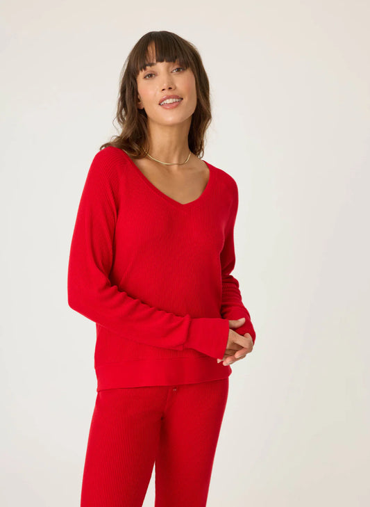 PJ Salvage Textured Essentials Long Sleeve Top-Red