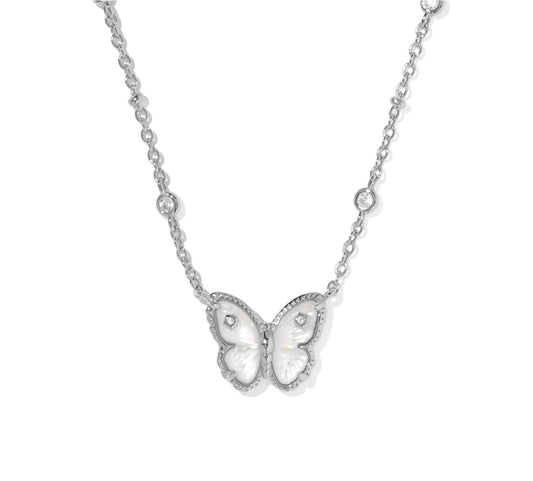 Kendra Scott Cailey Butterfly Short Pendant Necklace-Silver Ivory MOP