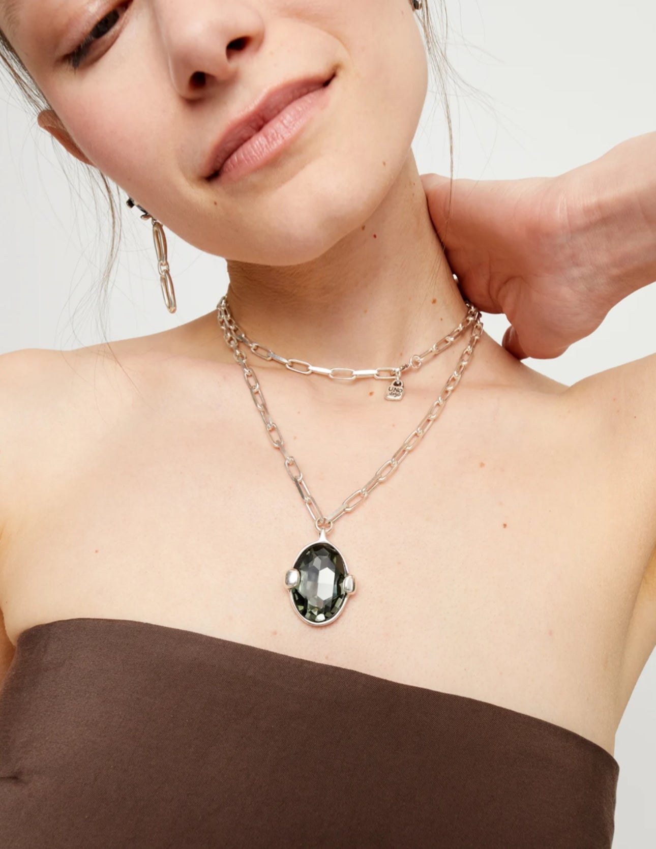 Uno de 50 “Ser Deslumbrante” (be stunning) Paperclip Chain Long Necklace-Silver/Black