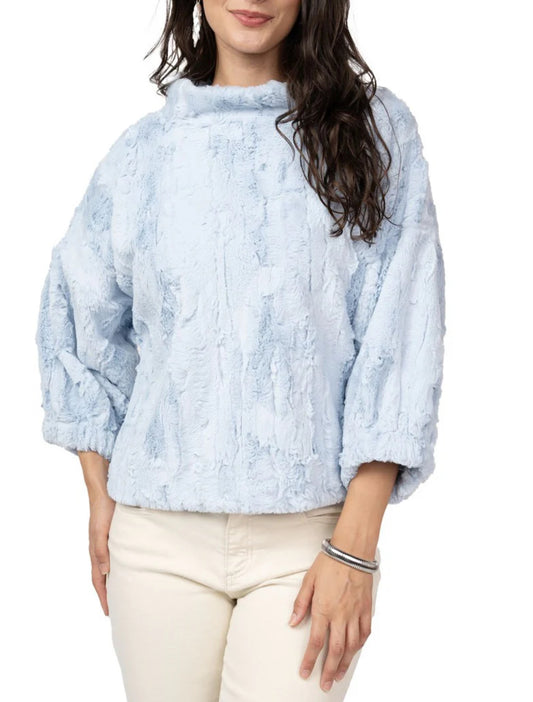 Ivy Jane Poof Sleeve Faux Fur Popover-Light Blue
