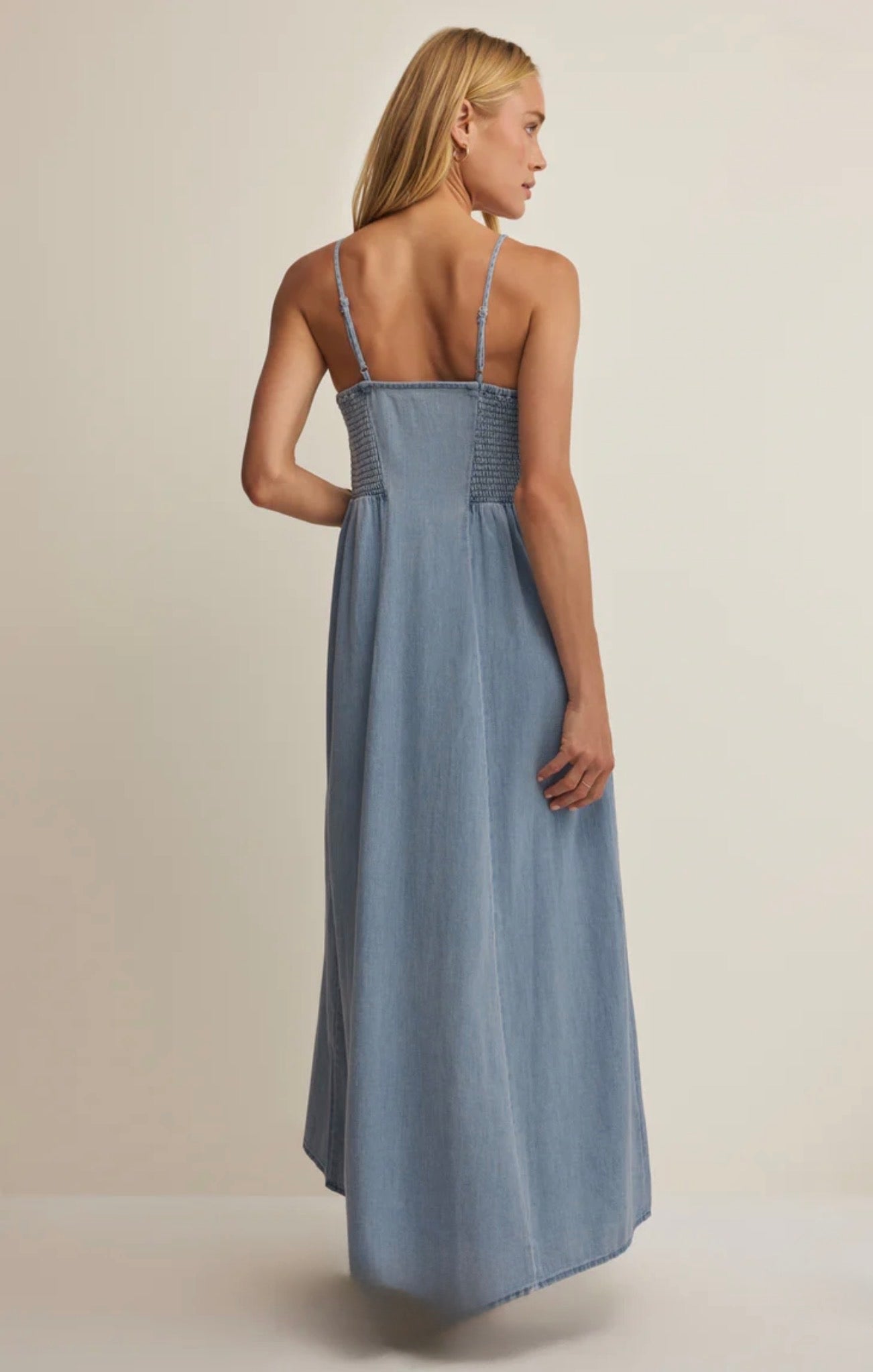 Z Supply Angel Eyes Chambray Twill Midi Dress-Lake Blue