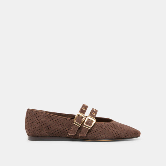 Dolce Vita "Baylee" Grommet Ballet Flats-Dark Brown Perforated Suede