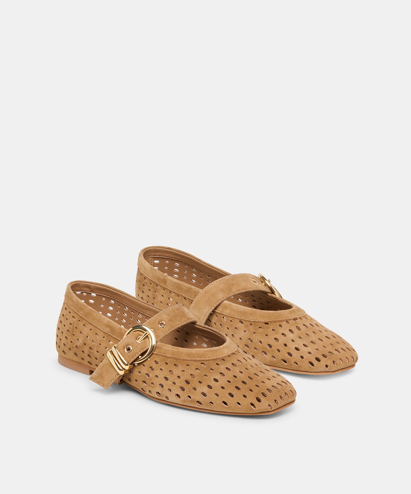 Dolce Vita "Mikela" Perforated Suede Ballet Flat-Light Brown