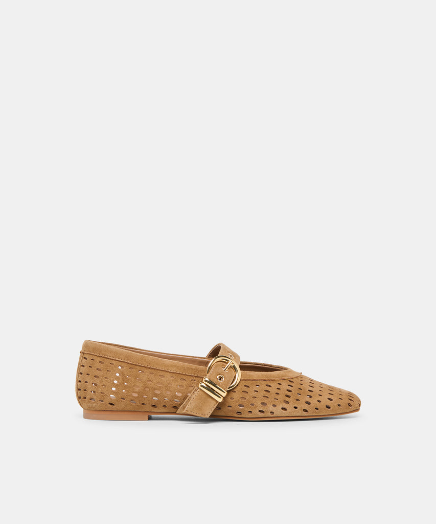 Dolce Vita "Mikela" Perforated Suede Ballet Flat-Light Brown