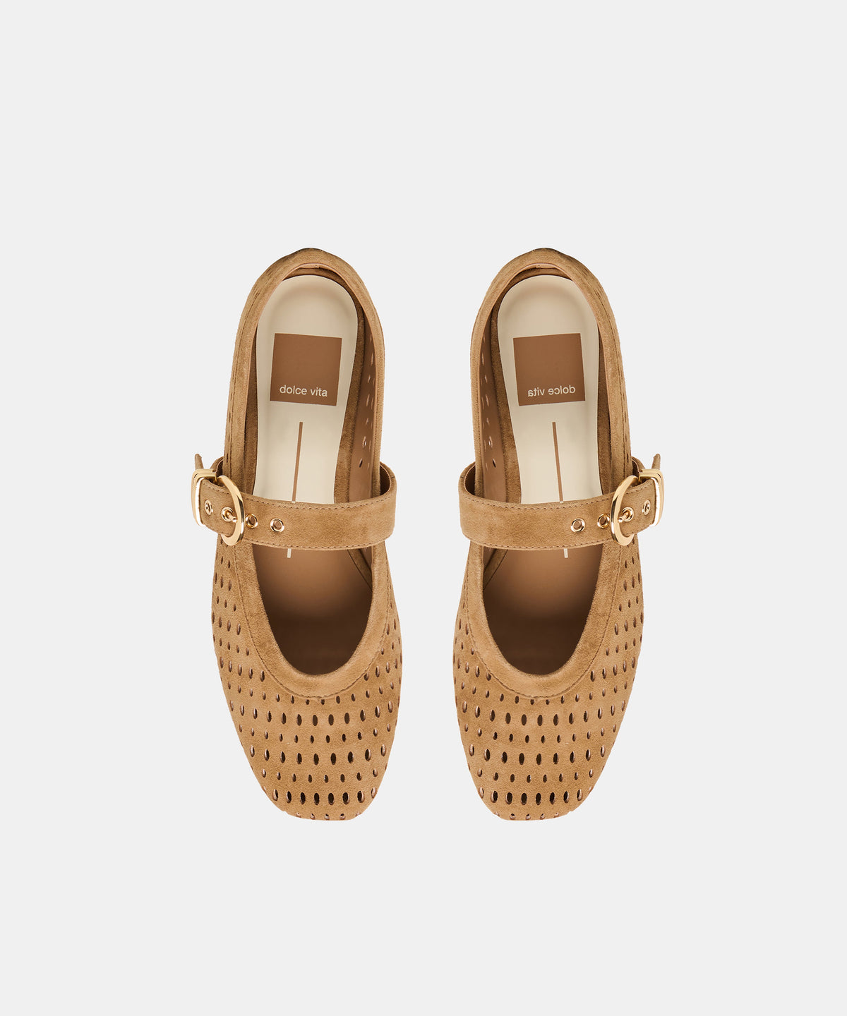 Dolce Vita "Mikela" Perforated Suede Ballet Flat-Light Brown