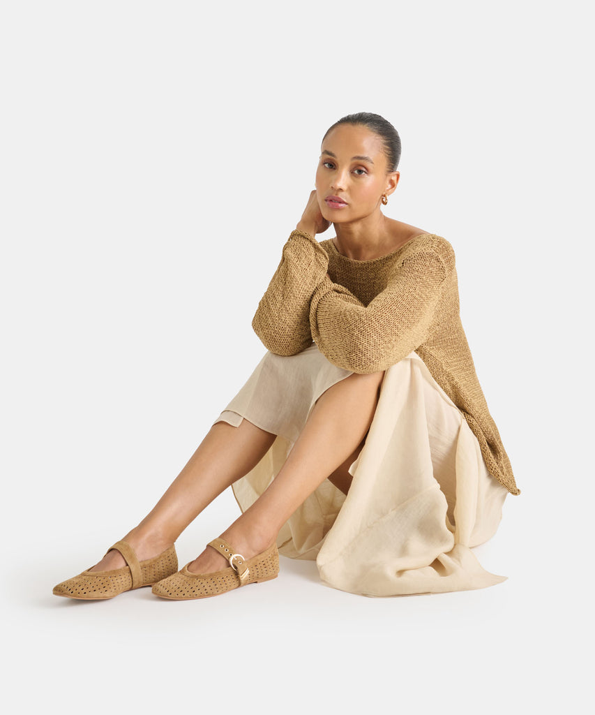 Dolce Vita "Mikela" Perforated Suede Ballet Flat-Light Brown