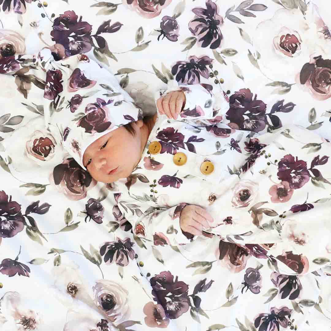 Caden Lane “Demi’s Dusty Purple Floral” Oversized Swaddle Blanket