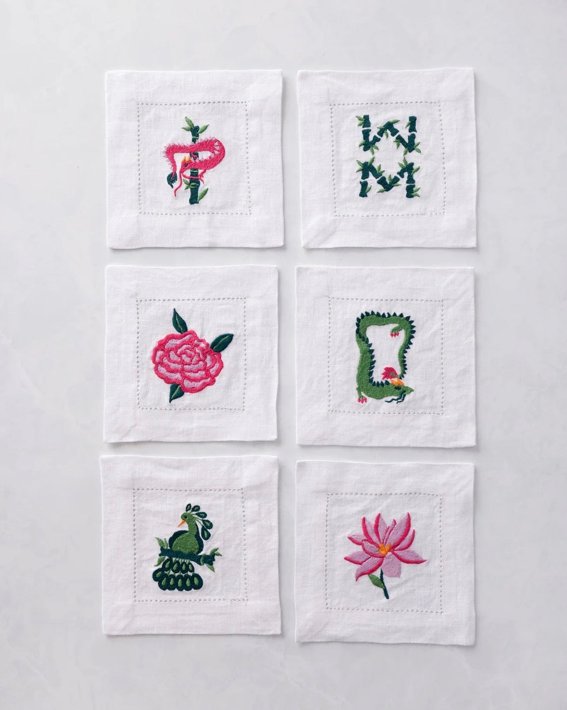 Printfresh Linen Cocktail Napkins- Mahjong Menagerie