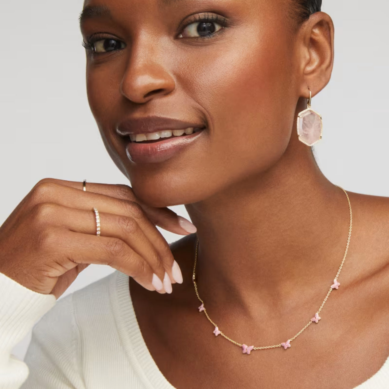 Kendra Scott Daphne Pave Frame Drop Earring- Gold Rose Quartz