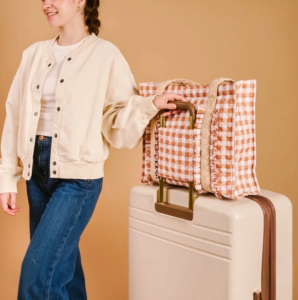 The Darling Effect Everyday Quilted Tote Bag-Maple Gingham