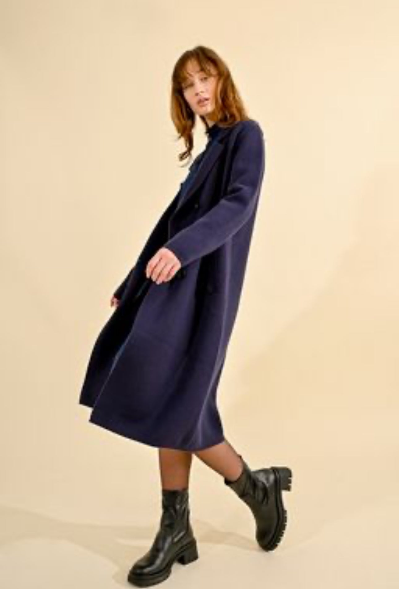 Molly Bracken Knit Coat-Navy Blue