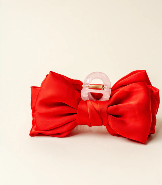 The Darling Effect Mini Satin Bow Claw Clip-Red