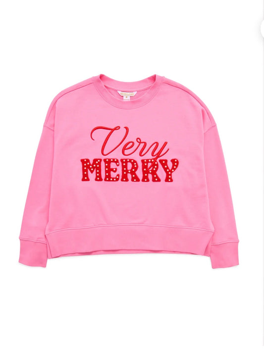 Shiraleah "Very Merry" Pearls Relaxed Sweatshirt-Pink