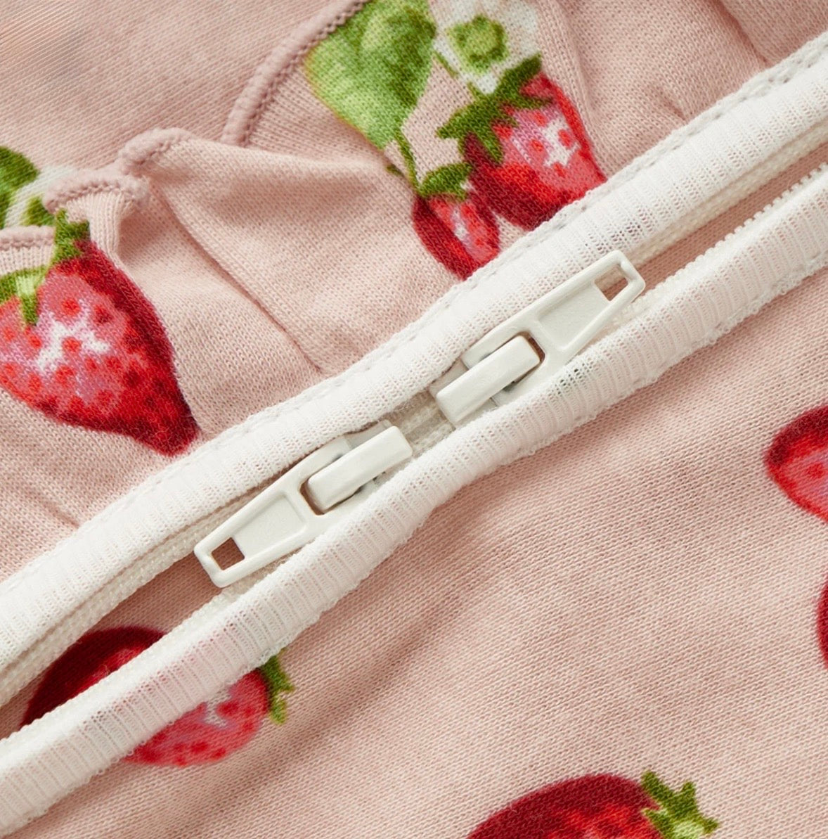 Milkbarn Kids "Strawberry" Organic Cotton Ruffle Zipper Footed Romper