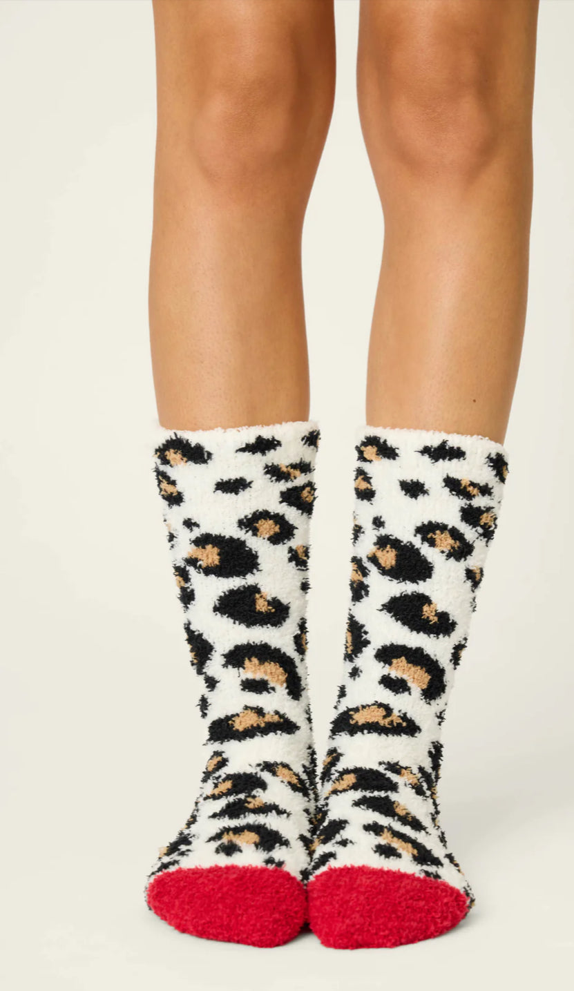 PJ Salvage Cozy Crew Socks-Cheetah