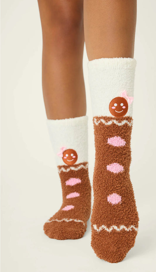 PJ Salvage Cozy Ski Jammie Crew Socks-Gingerbread Girl