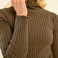 Molly Bracken Ribbed Turtleneck-Khaki Green