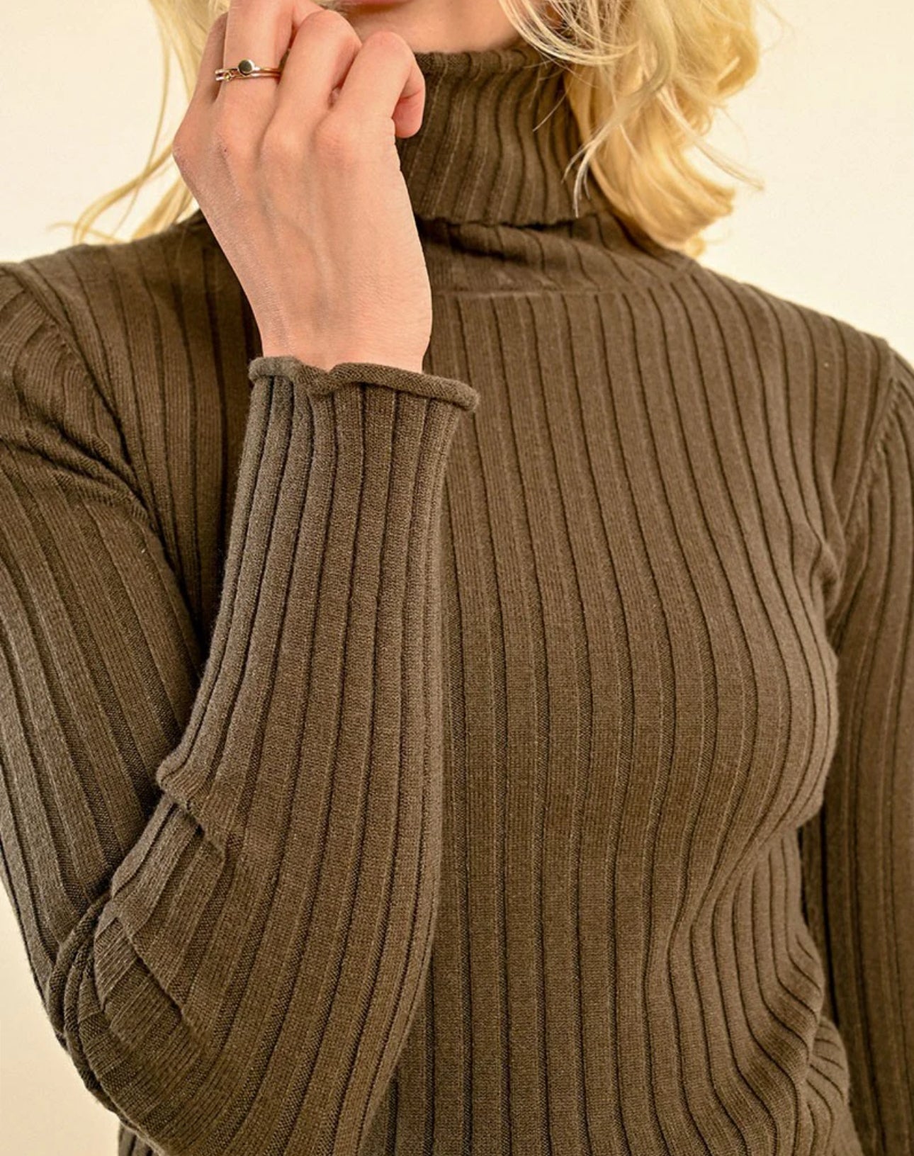 Molly Bracken Ribbed Turtleneck-Khaki Green