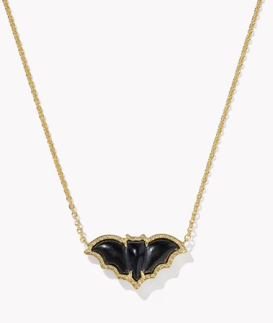 Kendra Scott Bat Short Pendant Necklace-Gold Golden Obsidian