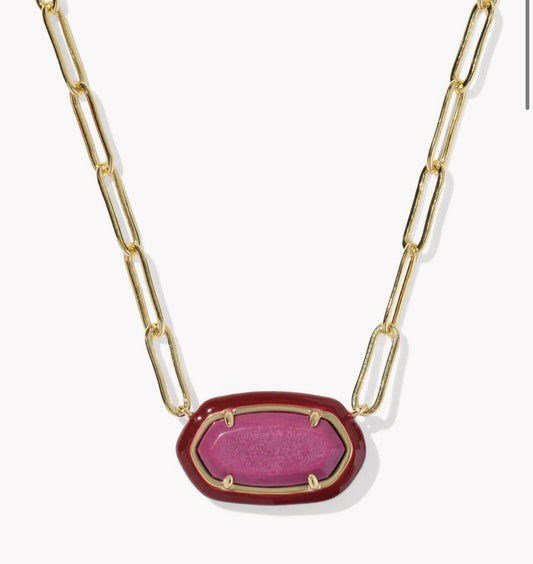 Kendra Scott Elisa Enamel Frame Paperclip Necklace-Gold/Maroon Magnesite