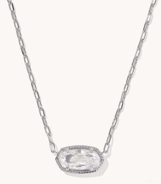 Kendra Scott Elisa Luxe Short Pendant Necklace-Silver White CZ
