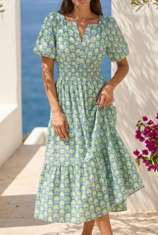 Meet Me in Santorini "Hellenic Petals" Maxi Dress-Green