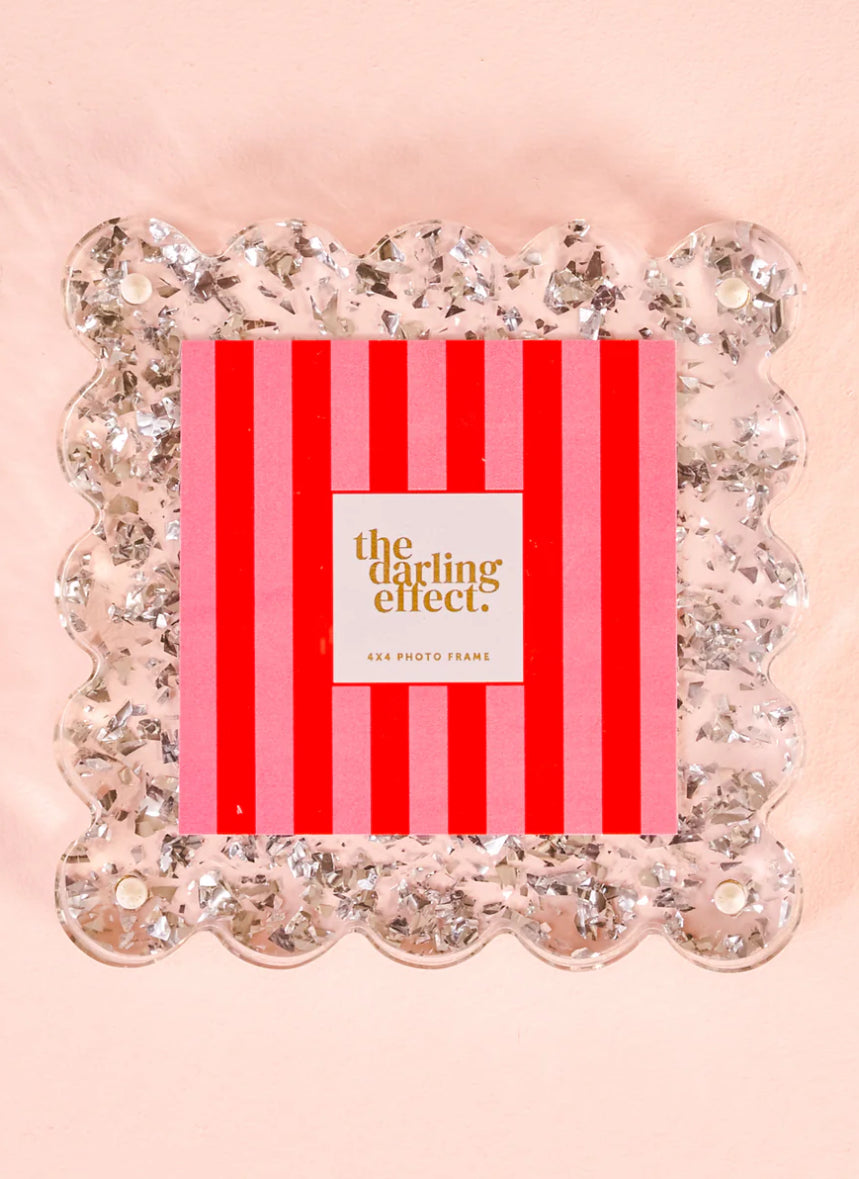 The Darling Effect Square Scalloped Acrylic Frame-Silver Glitter
