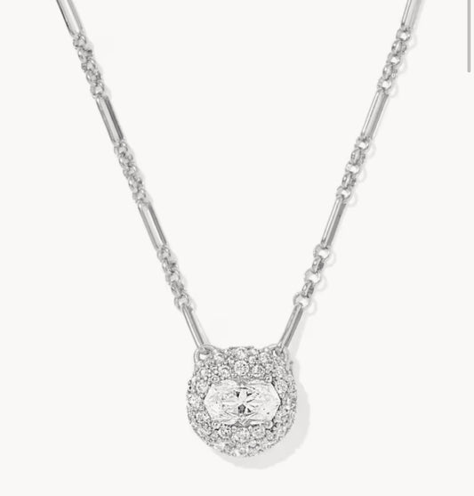 Kendra Scott Bella Short Pendant Necklace-Silver White CZ