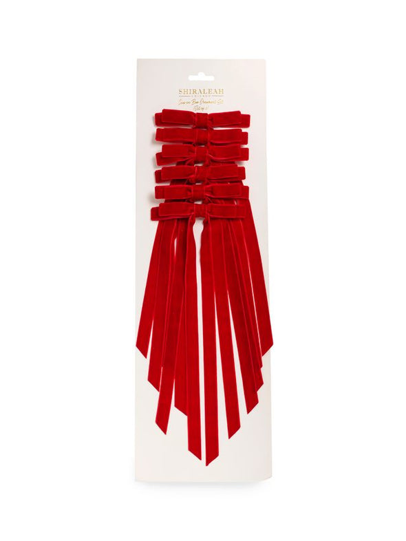 Shiraleah Clip On Bow Ornament Set of 6- Red Velvet
