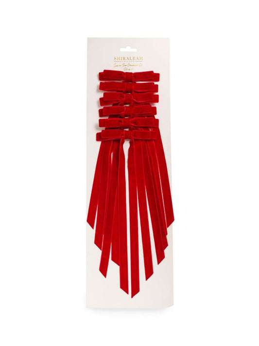 Shiraleah Clip On Bow Ornament Set of 6- Red Velvet