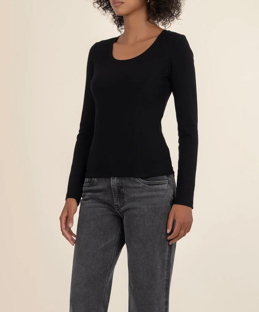 Kut from the Kloth "Anahi" Rib Knit Top- Black
