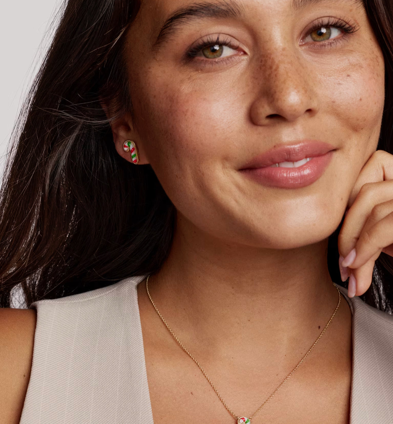 Kendra Scott Candy Cane Stud Earring-Gold Red Green Mix