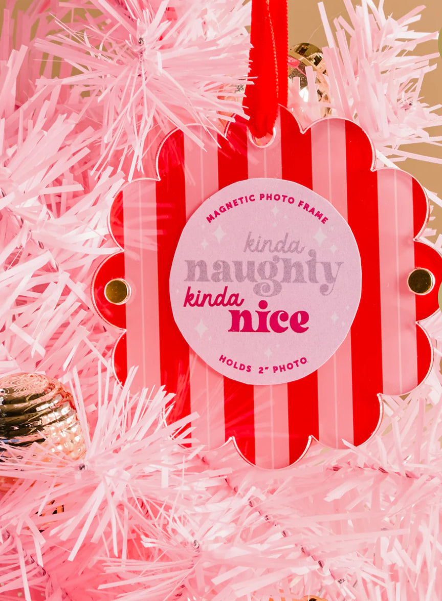 The Darling Effect Holiday Scalloped Frame Ornament-Peppermint Stripes