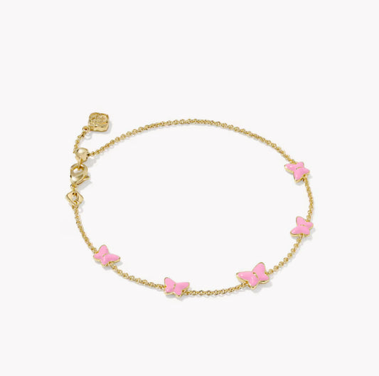 Kendra Scott Lillia Butterfly Enamel Delicate Bracelet-Gold Pink Enamel