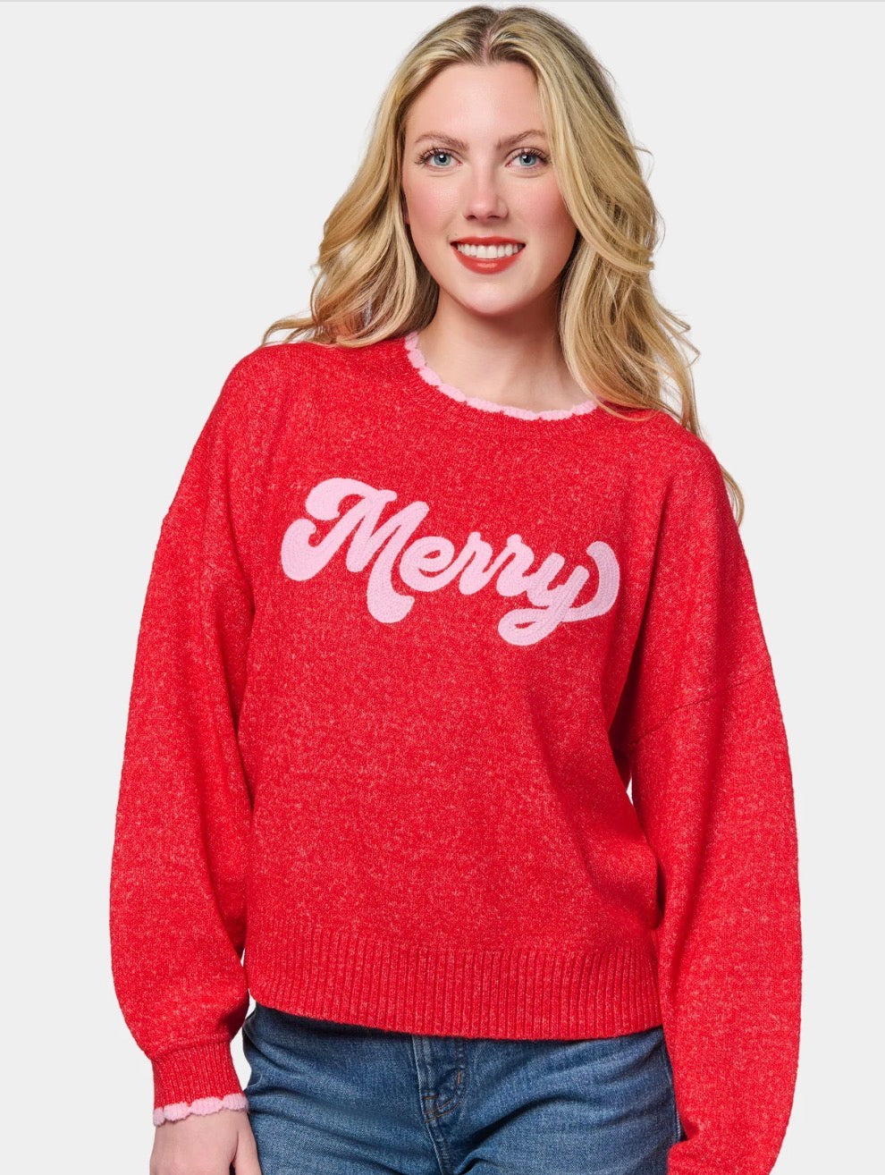Shiraleah "Merry" Scallop Trim Sweater-Red