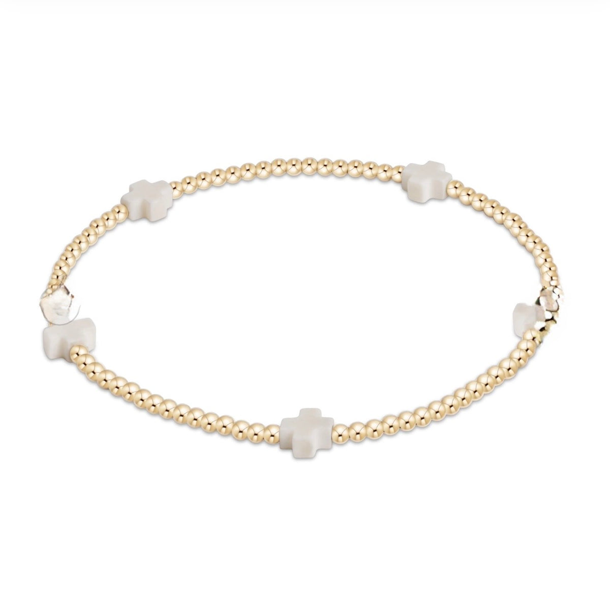 Enewton EGIRL "Signature Cross" Small Gold Pattern 2mm Bead Bracelet-Off White