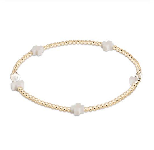 Enewton EGIRL "Signature Cross" Small Gold Pattern 2mm Bead Bracelet-Off White