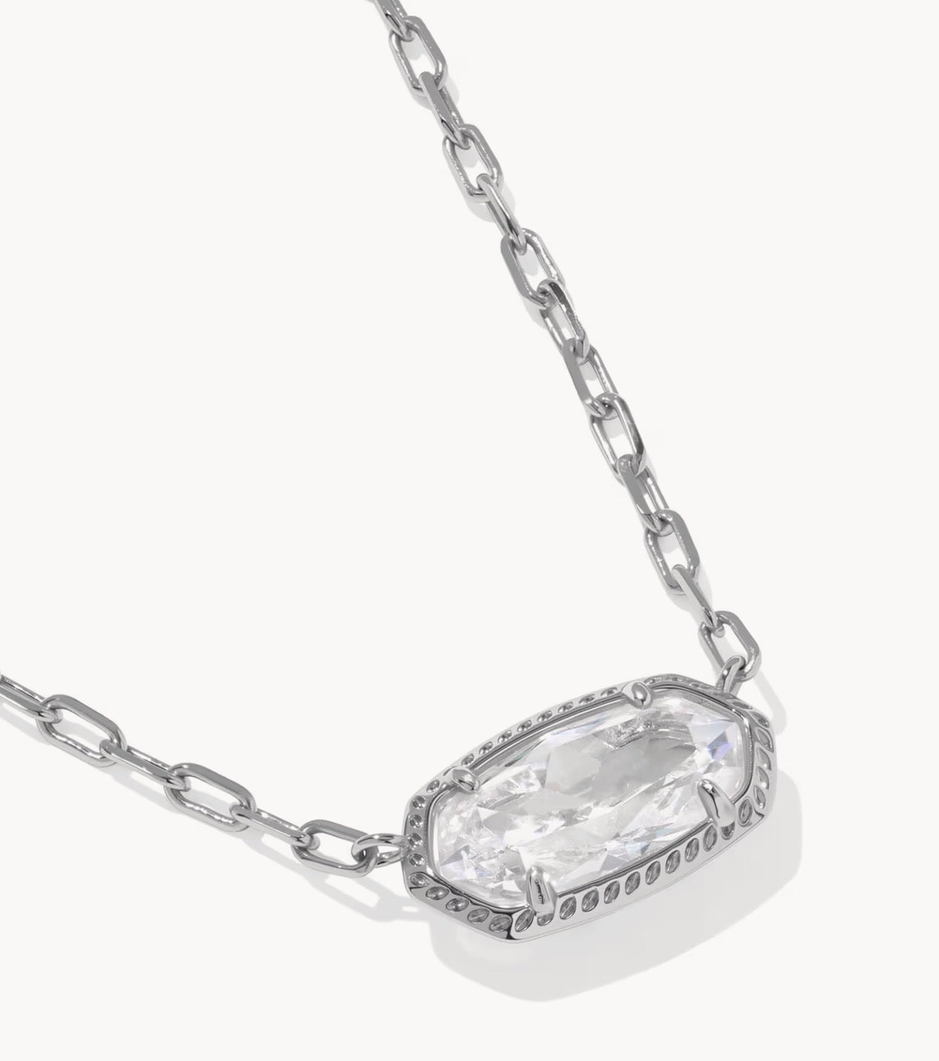 Kendra Scott Elisa Luxe Short Pendant Necklace-Silver White CZ